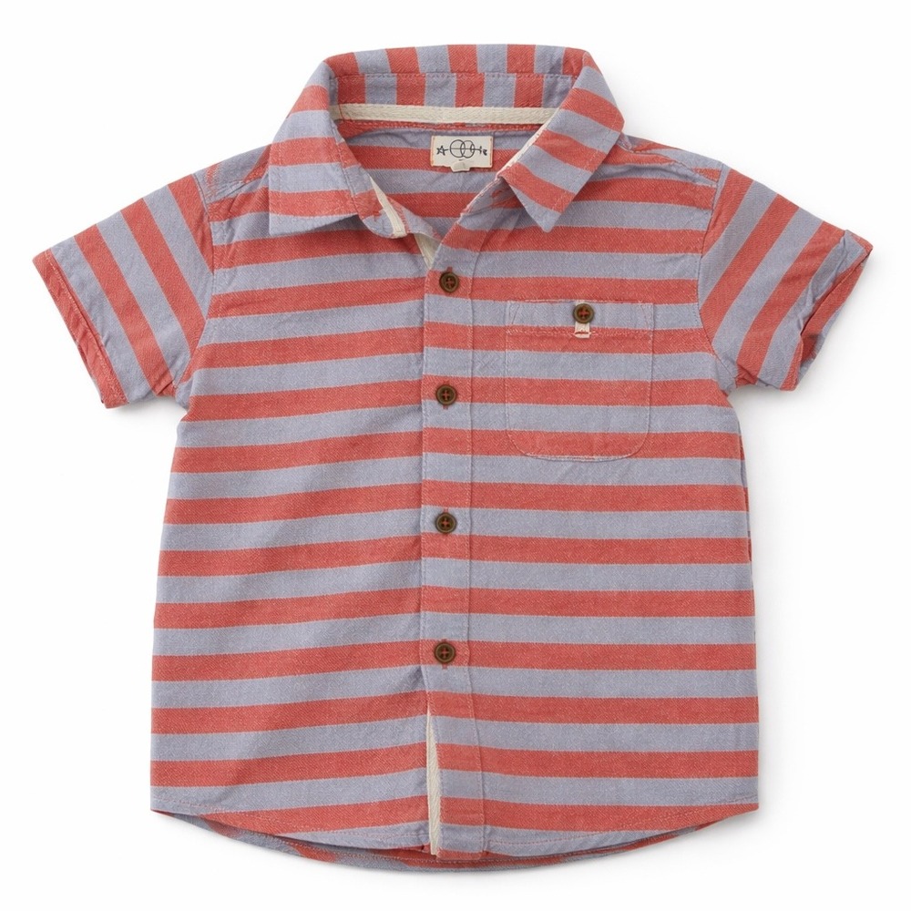 Egg New York Toddler Boy Striped Linen Cotton Button Down Shirt Blue Orange 2T